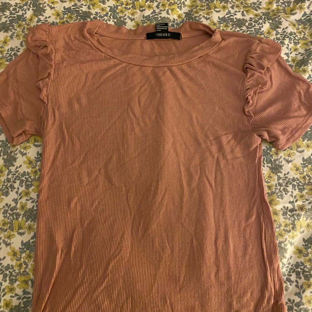 Blush pink tee shirt with ruffles